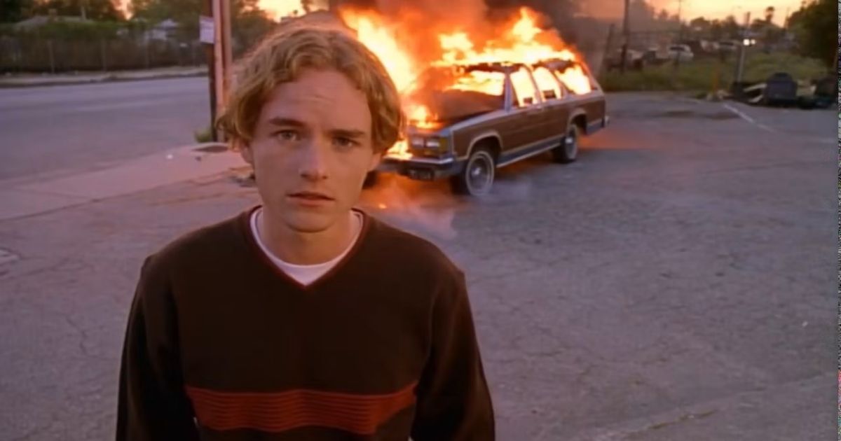 Francis with a burning car in Malcolm in the Middle