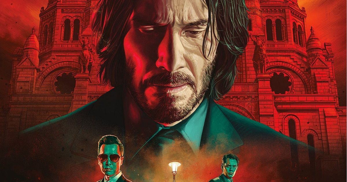 John Wick 4 with Keanu Reeves looking down on Donnie Yen and Bill Skarsgaard