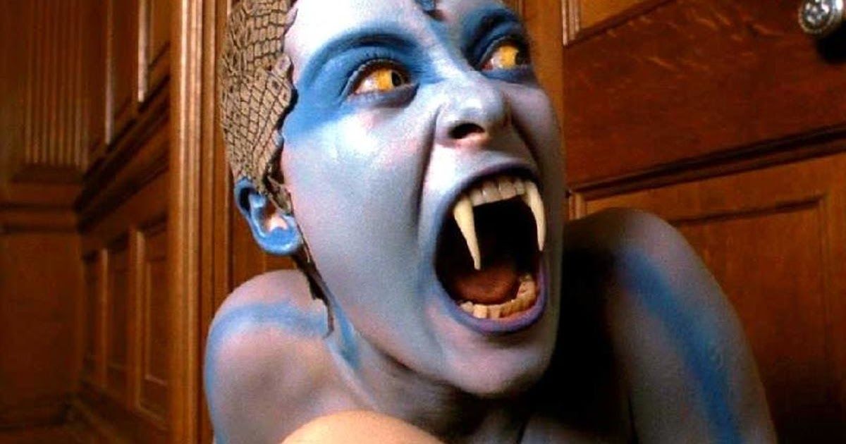 a woman transforms into a snake in The Lair of the White Worm