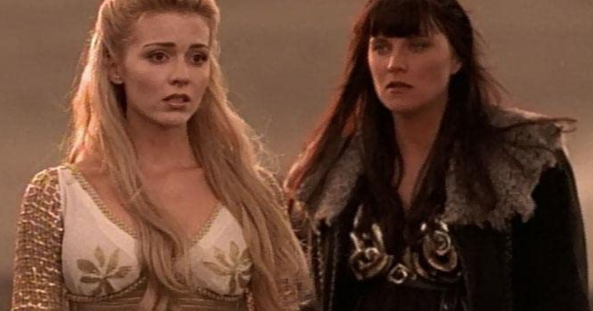 Hudson Leick and Lucy Lawless in Xena: Warrior Princess