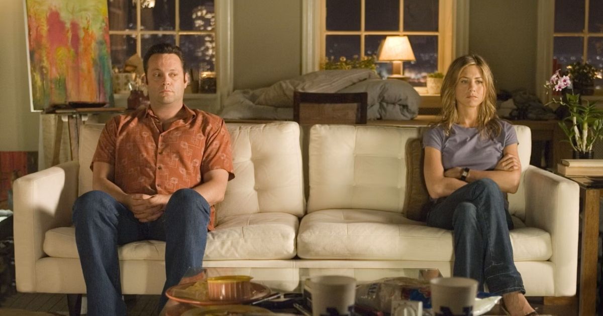 Breakup movie with Vince Vaughn and Jennifer Aniston sitting on the couch