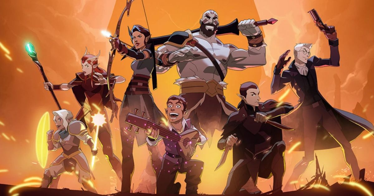 The heroes of Legend of Vox Machina pose while armed