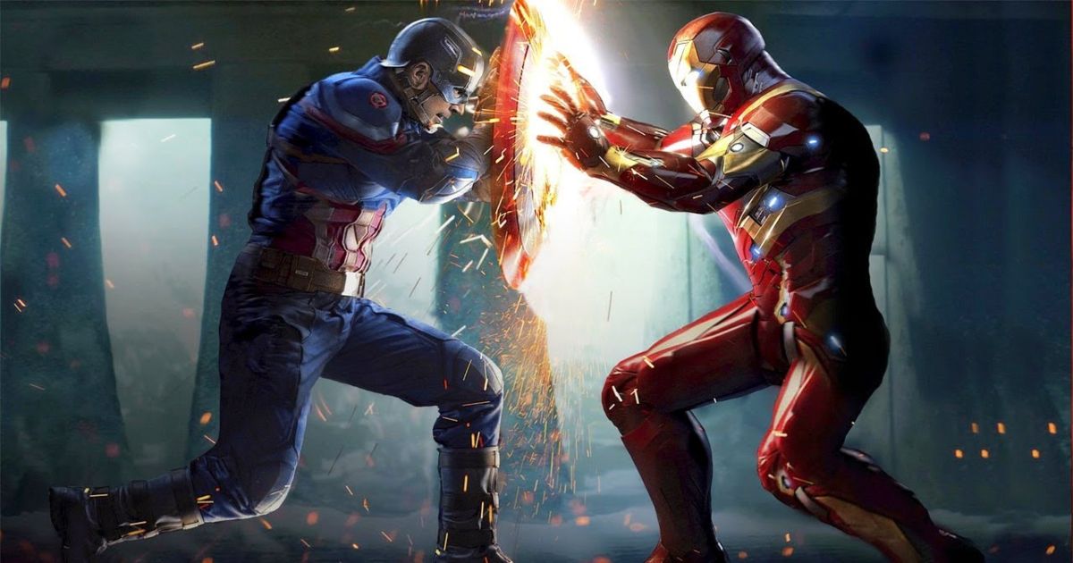Chris Evans comme Steve Rodgers et Robert Downey Jr. comme Tony Stark / Iron Man dans Captain America : Civil War