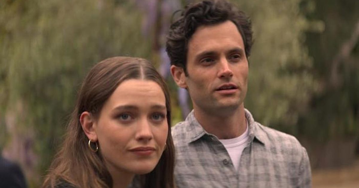 A young man and woman looking unimpressed in Season 3 of You