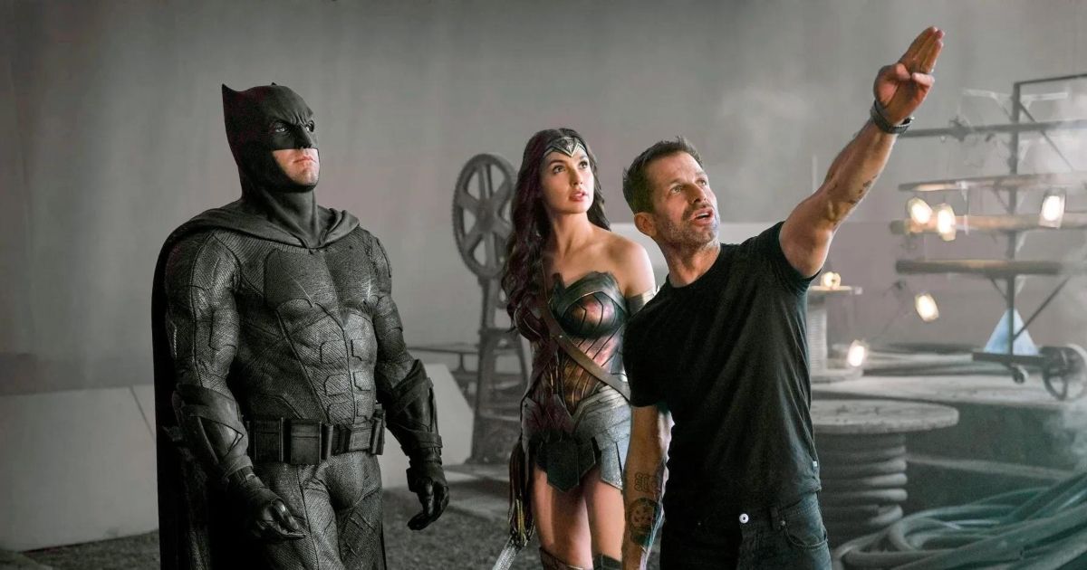 Zack Snyder on the set of Batman v Superman: Dawn of Justice with Gal Gadot 