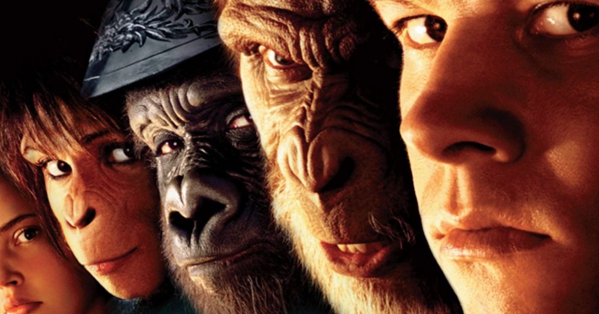 Evolution ape to man poster from Planet of the Apes 2001 movie from Tim Burton
