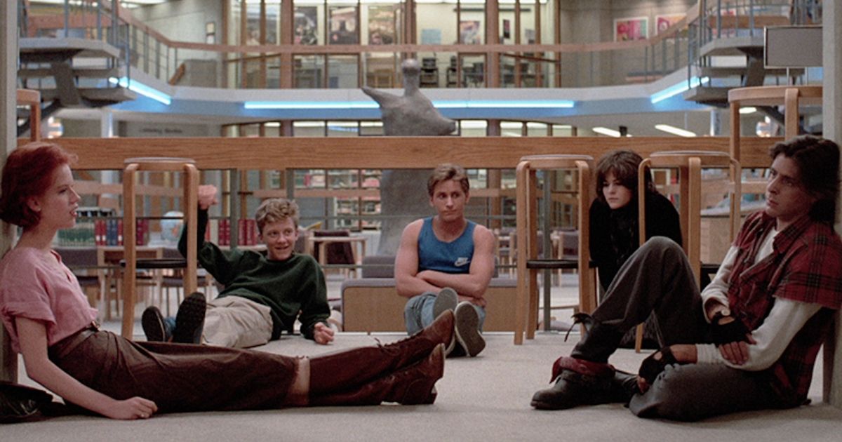 The Breakfast Club bonding over their shared problems in The Breakfast Club.