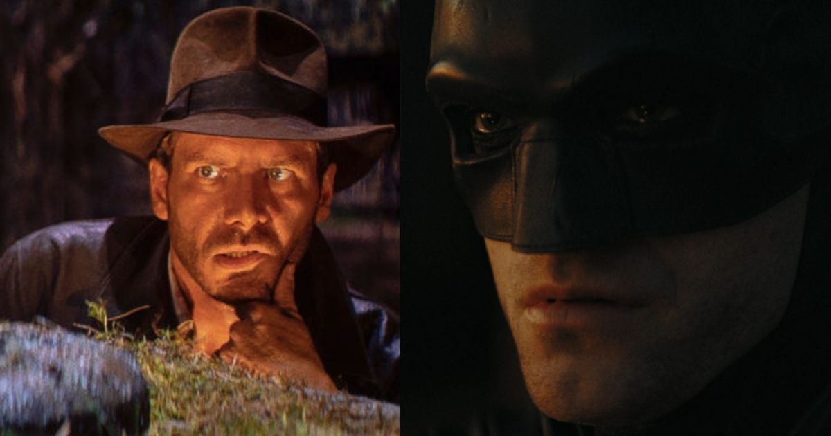 Harrison Ford as Indiana Jones against Robert Pattinson as Batman