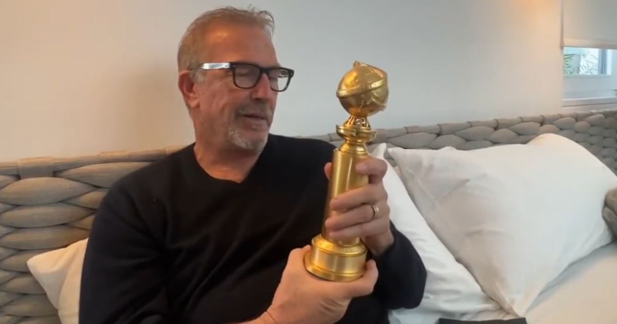 Kevin Costner Receives His Golden Globe Award in Unboxing Video