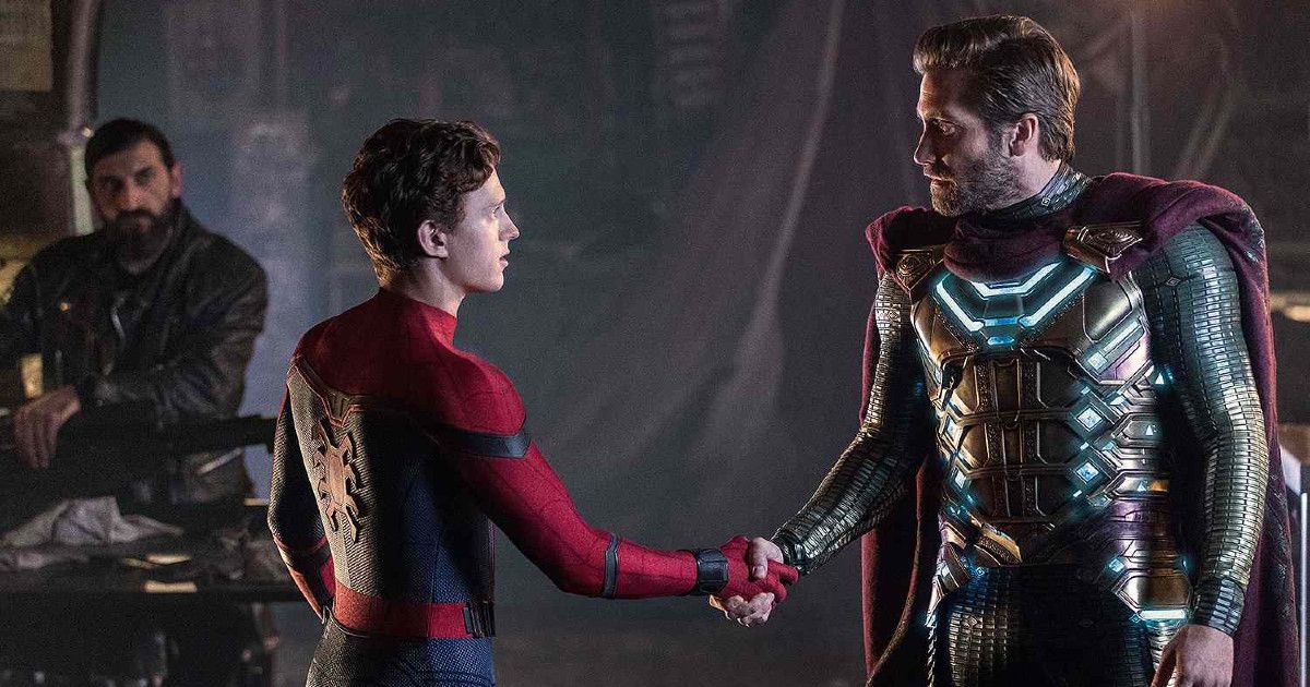 Tom Holland as Peter Parker and Jake Gyllenhaal as Mysterio in Spider-Man: Far From Home