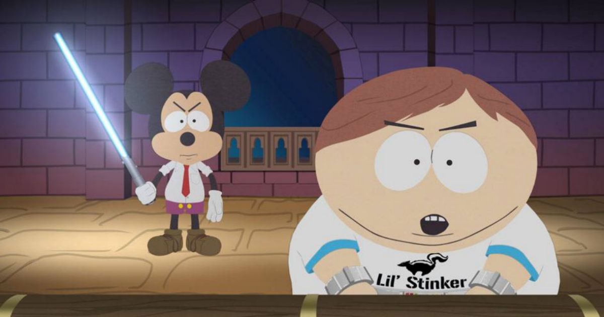 Micky Mouse in South Park with a lightsaber