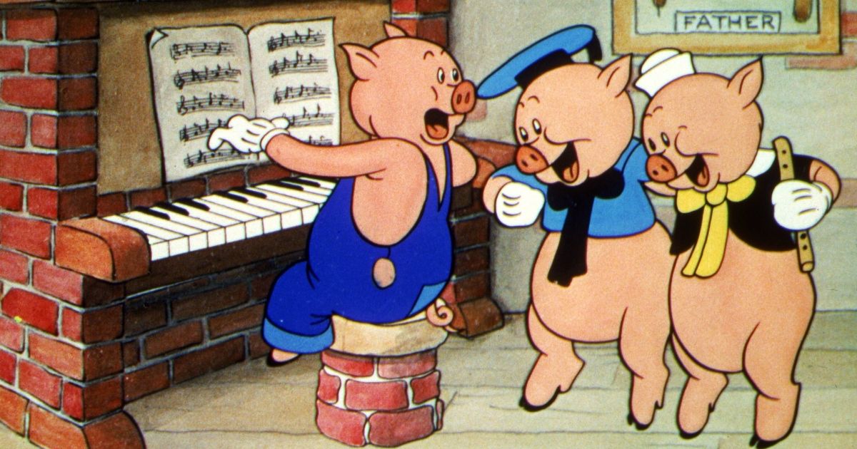 The three little pigs dancing and singing together