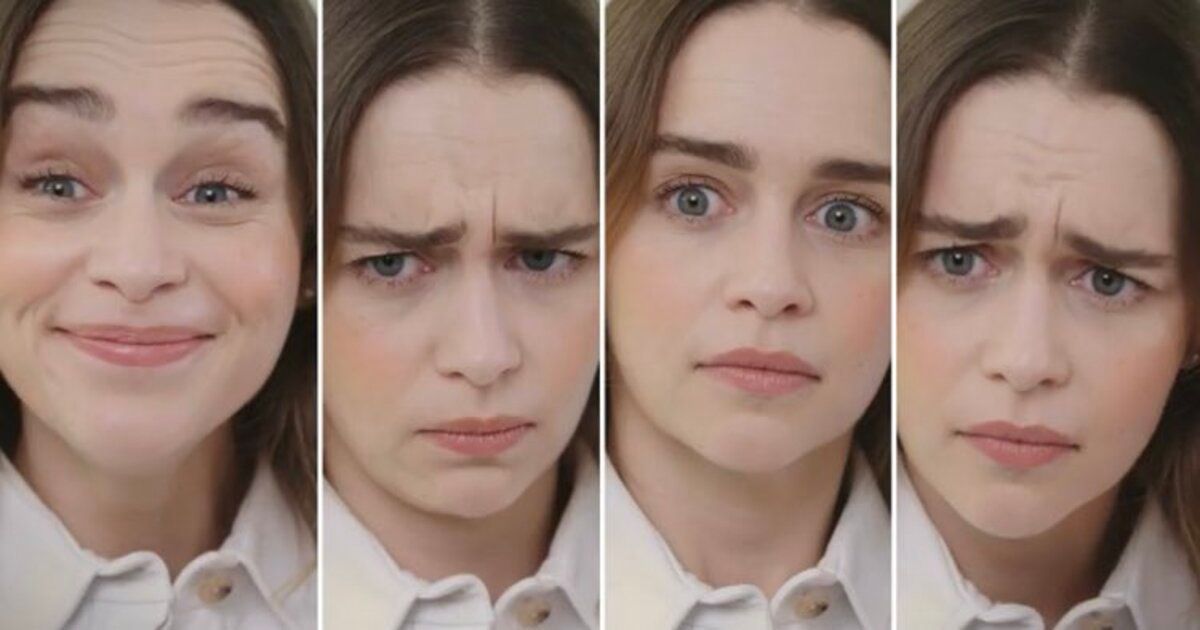 Emilia Clarke playfully moving her eyebrow.