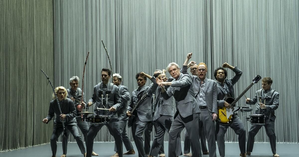 David Byrne on stage in David Byrne's American Utopia 2020 