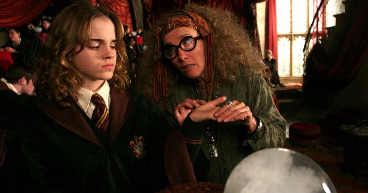 Professor Trelawney reads Hermione's palm