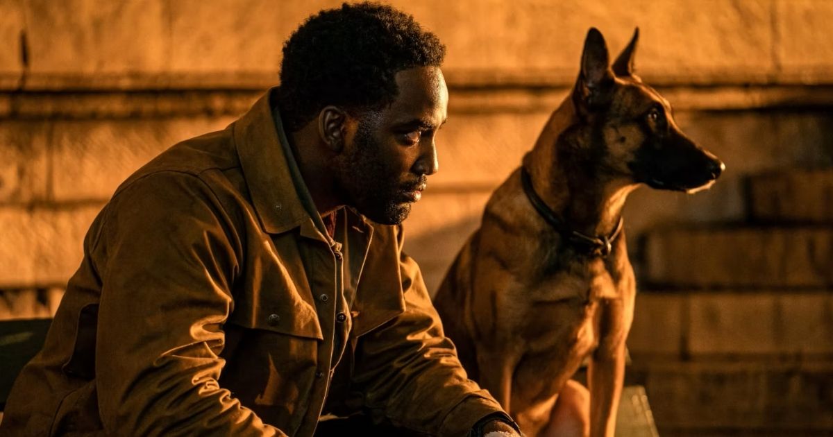 Shamir Anderson as The Tracker and his dog in John Wick 4