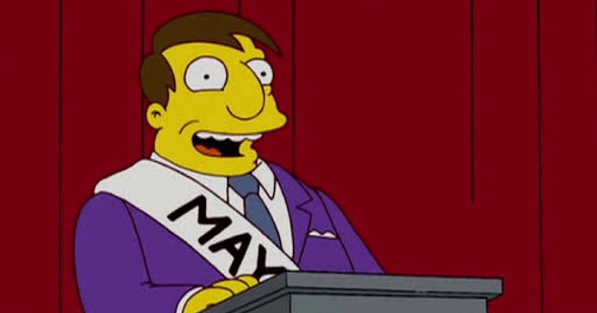 Mayor Quimby at podium, Simpsons