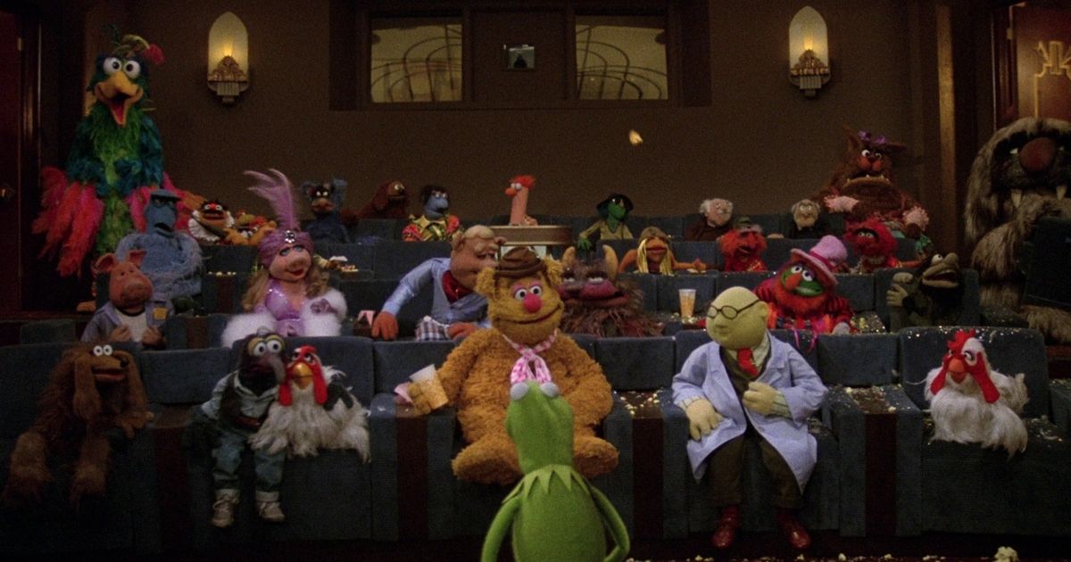 Kermit the Frog speaks to the muppets in the audience