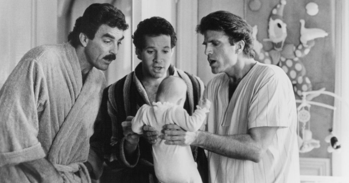 Tom Selleck, Ted Danson, and Steve Guttenberg in Three Men and a Baby