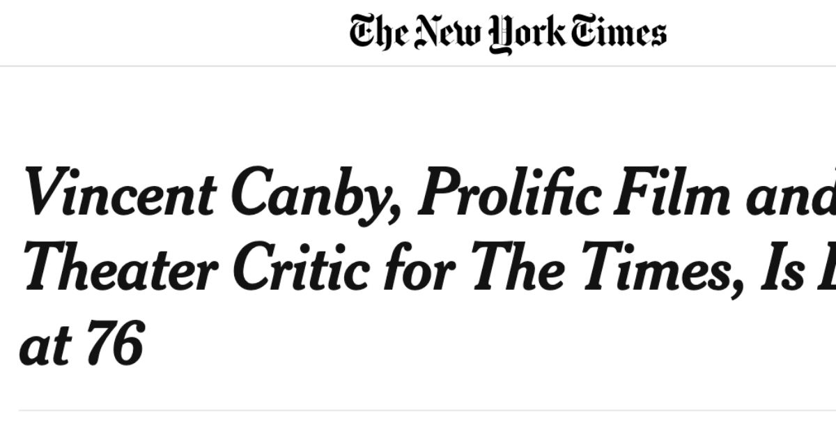 vincent canby new york times critic article clipping