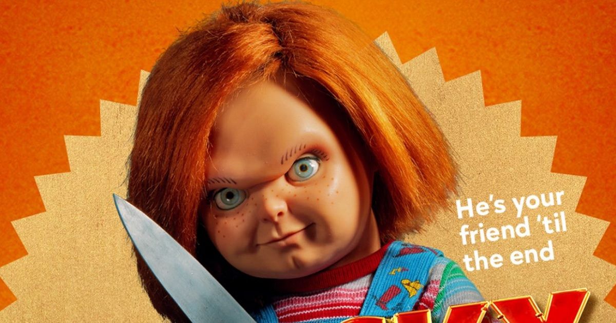 Boneco assassino chucky em pôster estilo barbie