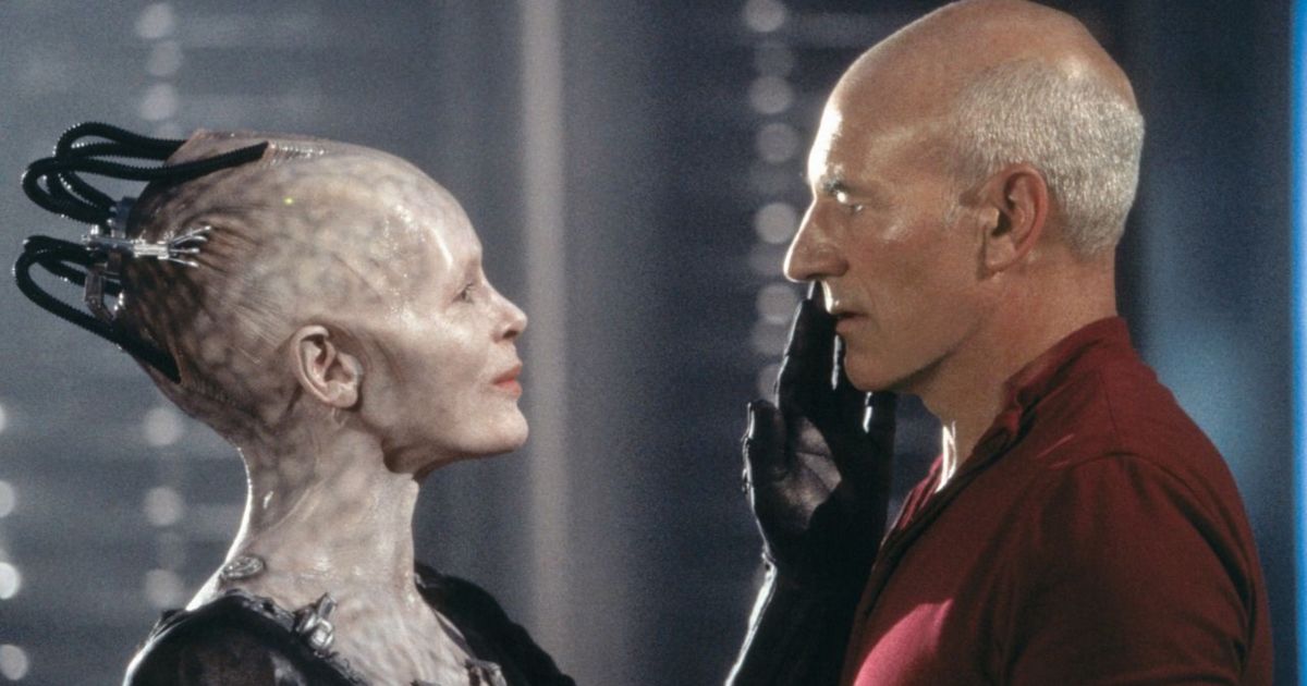 Star Trek's Borg Queen (Alice Krige) and Captain Picard (Patrick Stewart)