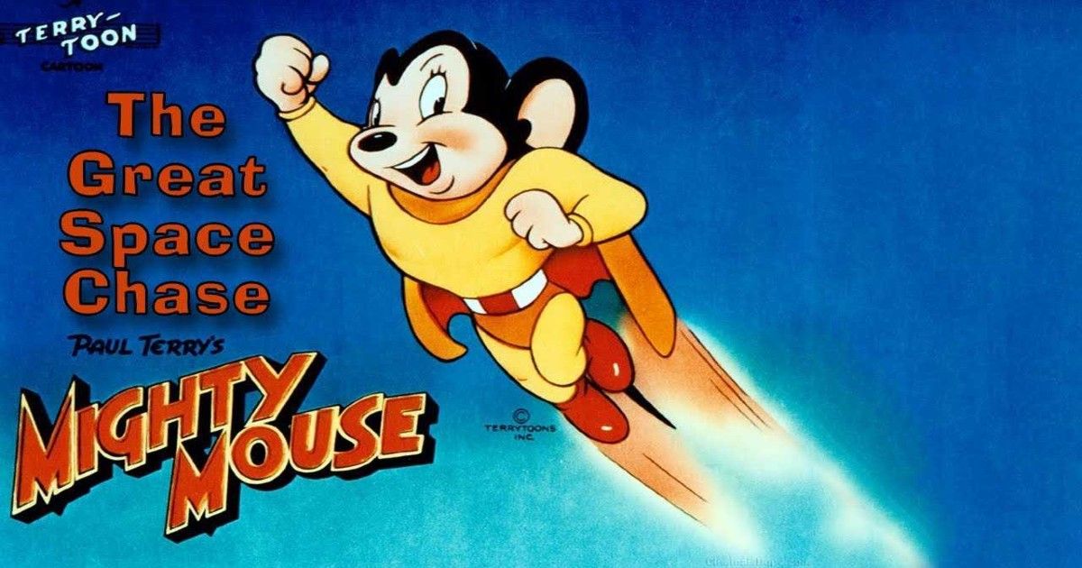 Mighty Mouse flying off in the Great Space Chase movie.