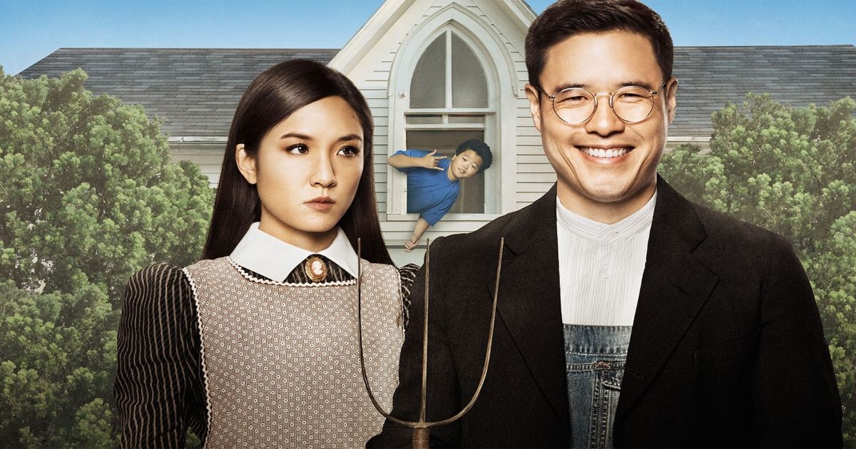 Randall Park, Constance Wu, and Hudson Yang in a promotional still for Fresh Off the Boat.