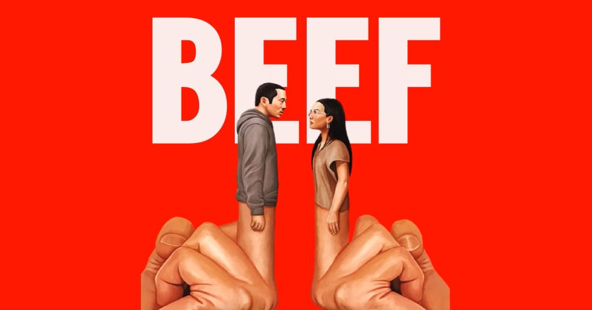 Netflix show Beef with Steven Yeun and Ali Wong as middle fingers