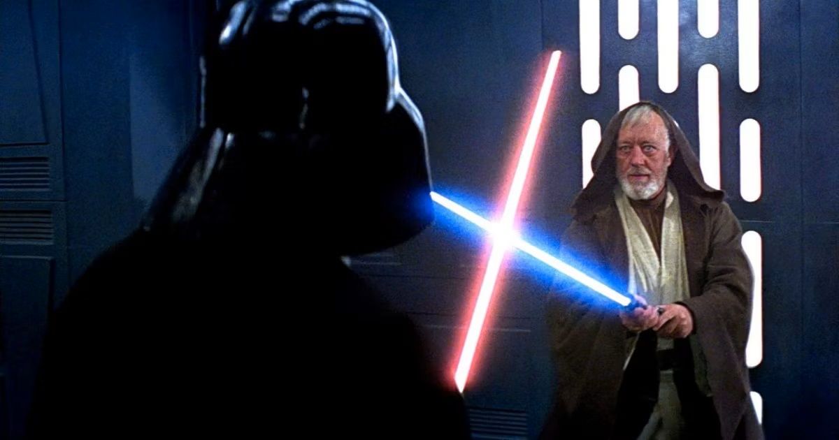 Obi-Wan and Darth Vader dueling in Star Wars A New Hope