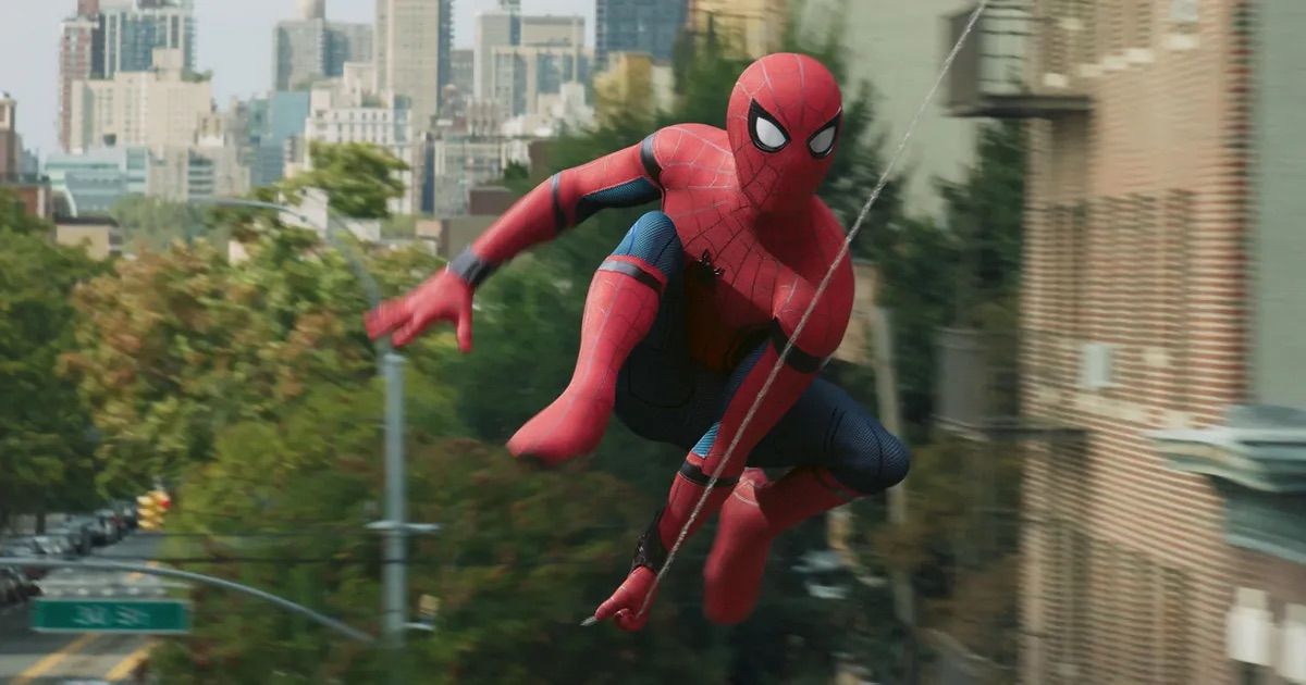 Tom Holland's Peter Parker swinging across buildings