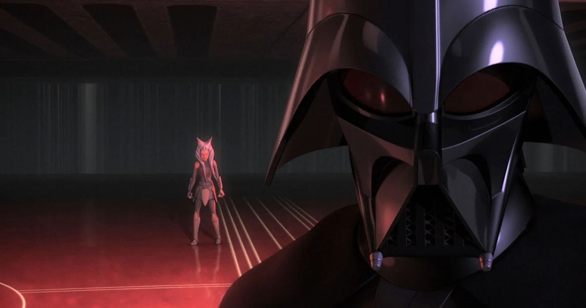 James Earl Jones voices Darth Vader as he faces off with Ahsoka Tano in Star Wars Rebels