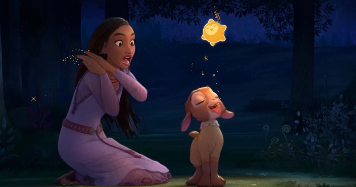 Asha, Valentino the goat, and the wishing star in Disney's Wish