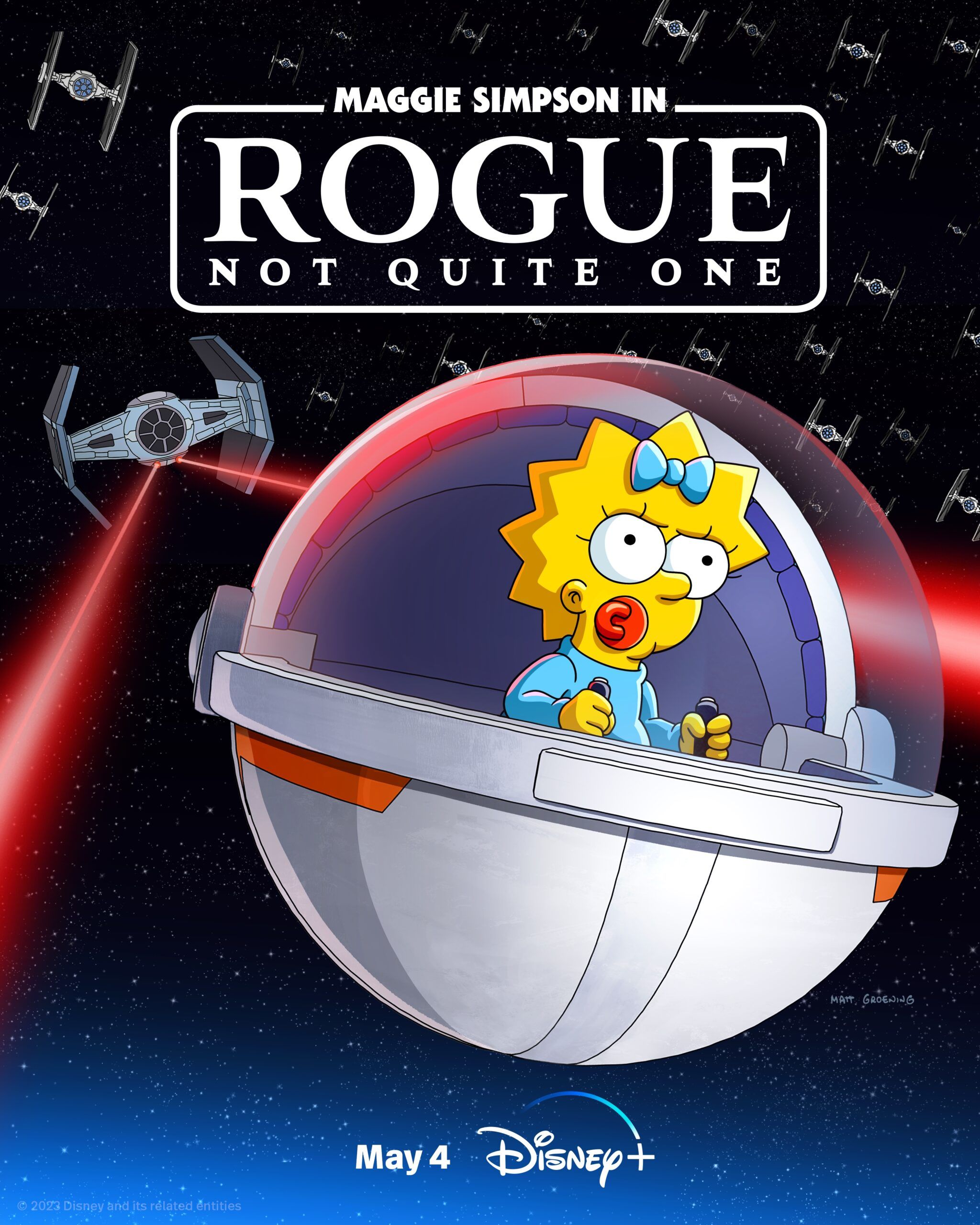Maggie Simpson in Baby Yoda's buggy