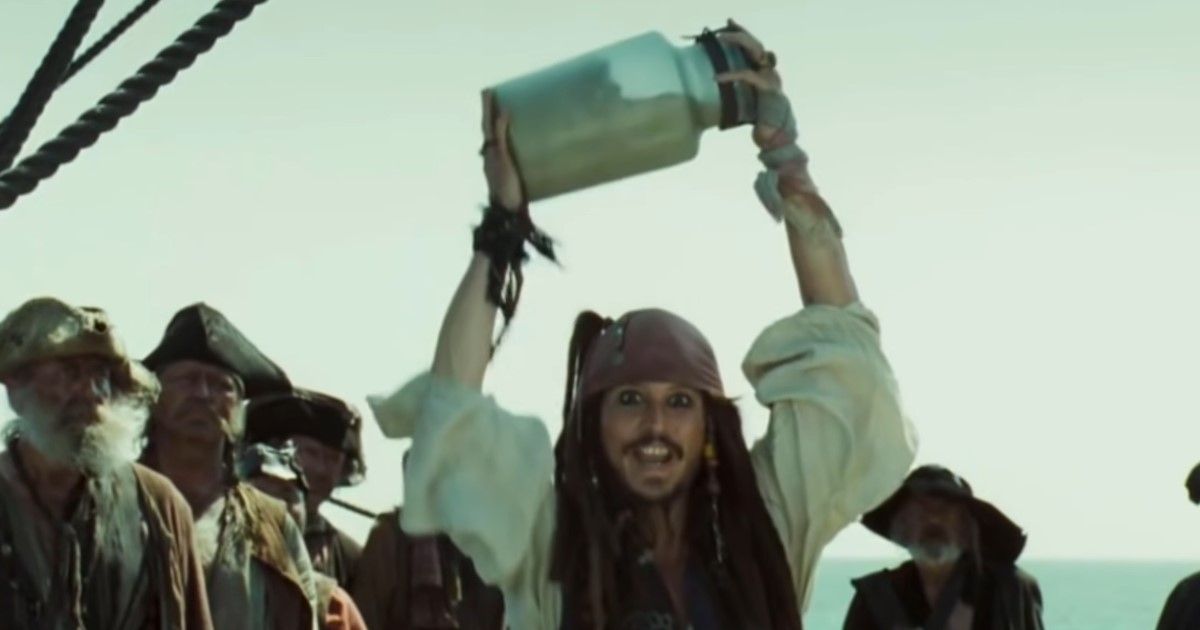 Jack Sparrow holding a jar of dirt