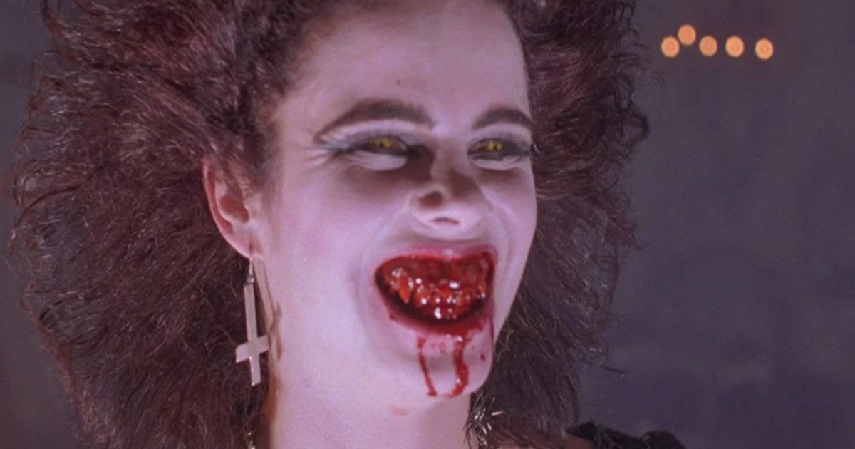 Night of the Demons movie with a woman with bloody mouth