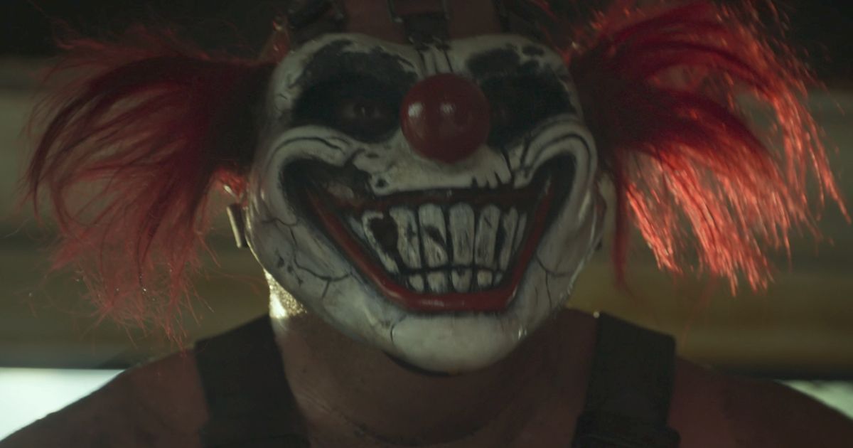 peacock twisted metal sweet tooth smiling clown mask