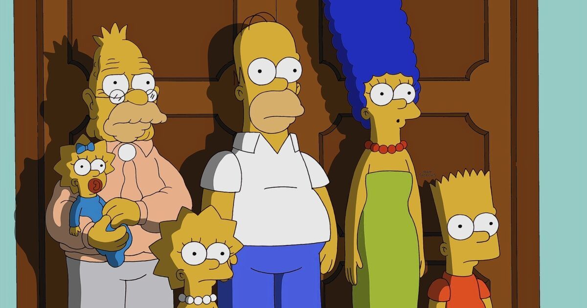 Simpsons family standing in front of a door 