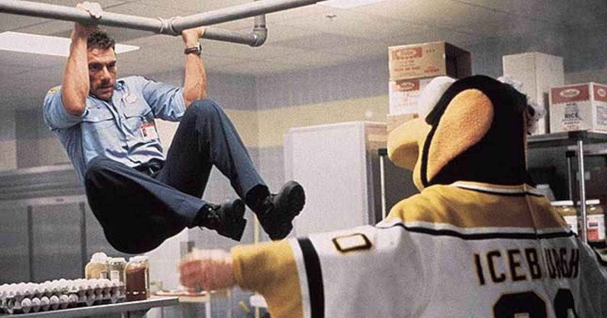 Jean Claude Van Damme attacks a mascot in Sudden Death