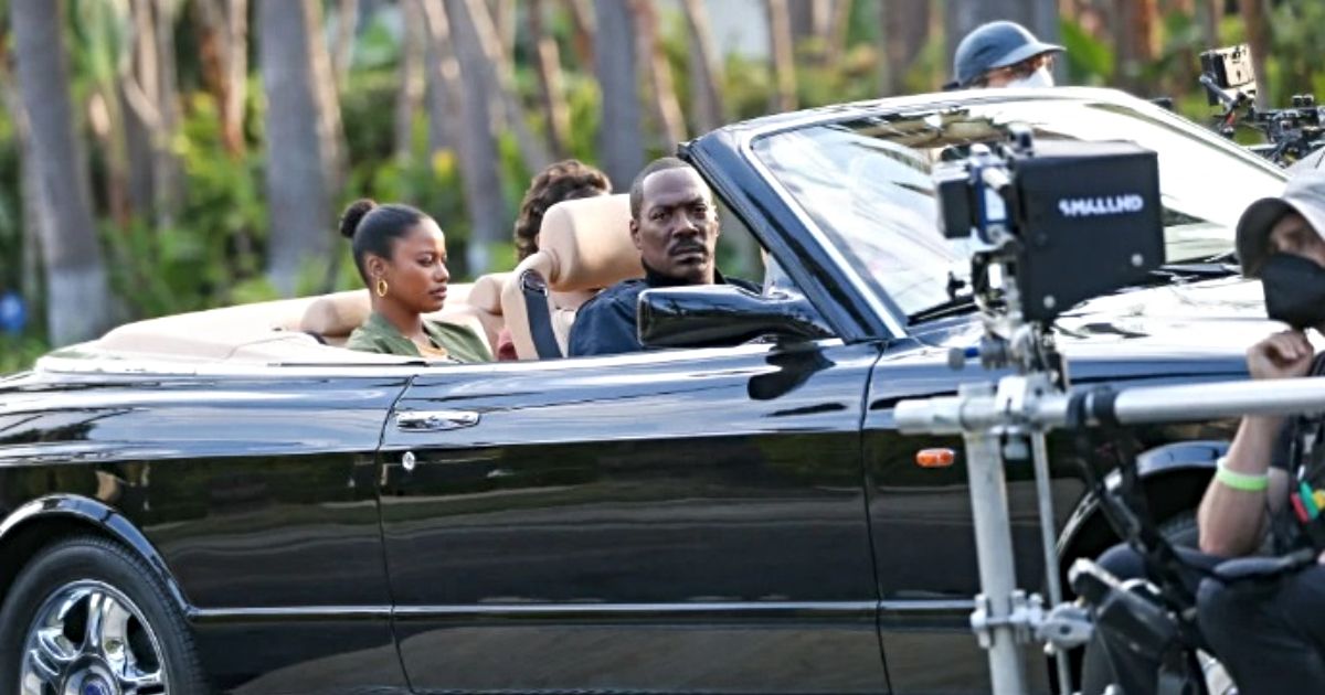 Taylour Paige and Eddie Murphy filming Beverly Hills Cop: Axel Foley in Los Angeles 