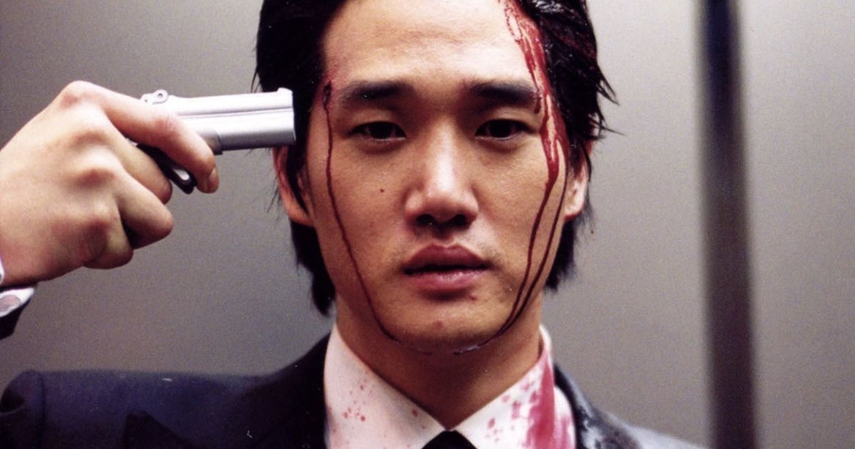 Yoo Ji-tae in Oldboy 2003 gun bleeding