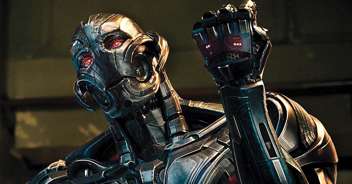 The robotic Ultron with its arm raised in the MCU