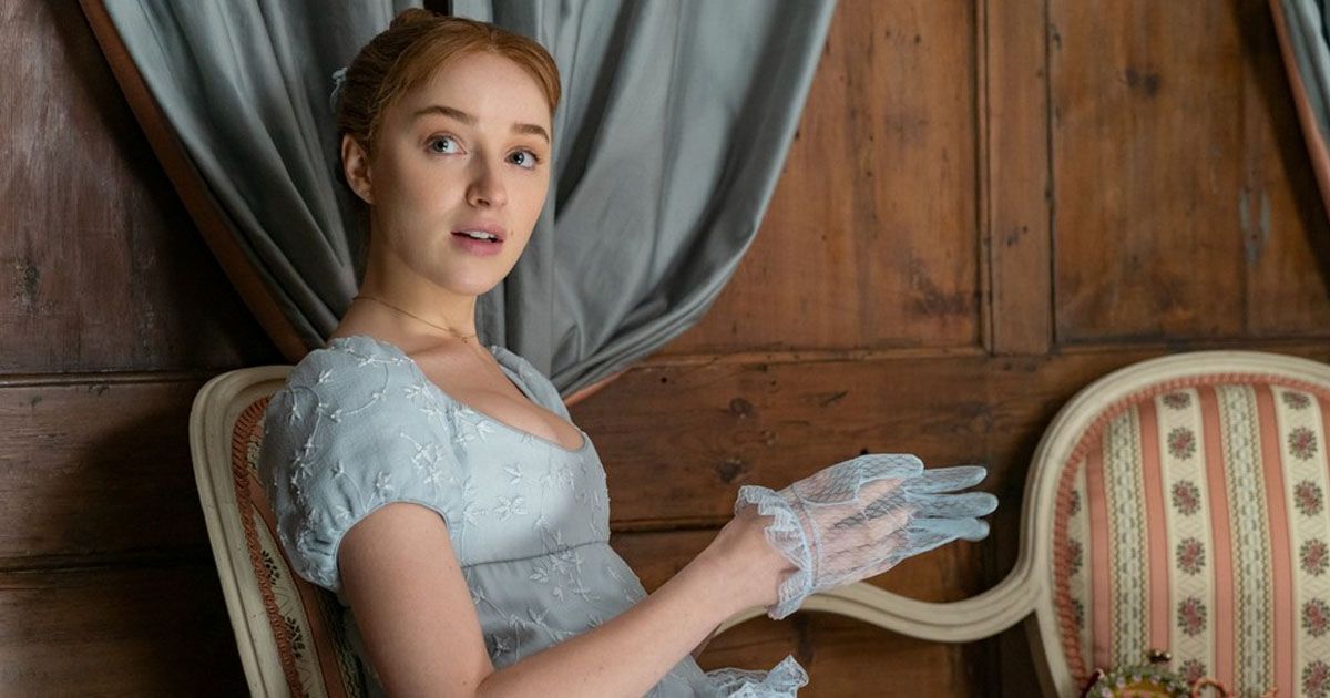 Daphne Bridgerton putting her gloves on