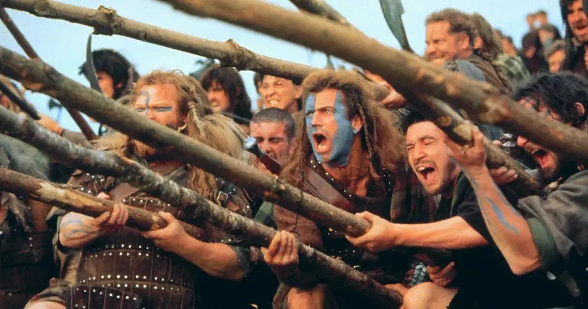 Mel Gibson and the rest of the cast in Braveheart