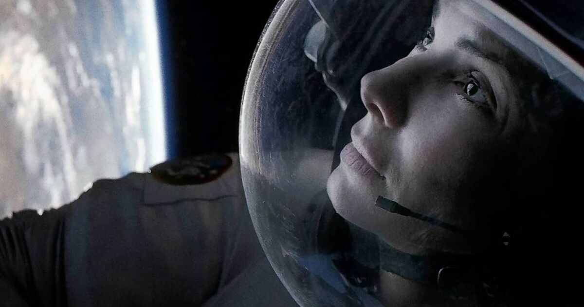 Sandra Bullock as an astronaut orbiting Earth in Gravity