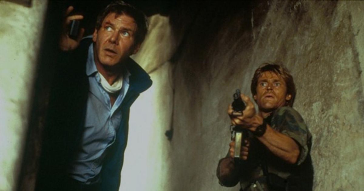 Harrison Ford as Jack Ryan and Willem Dafoe as John Clarke