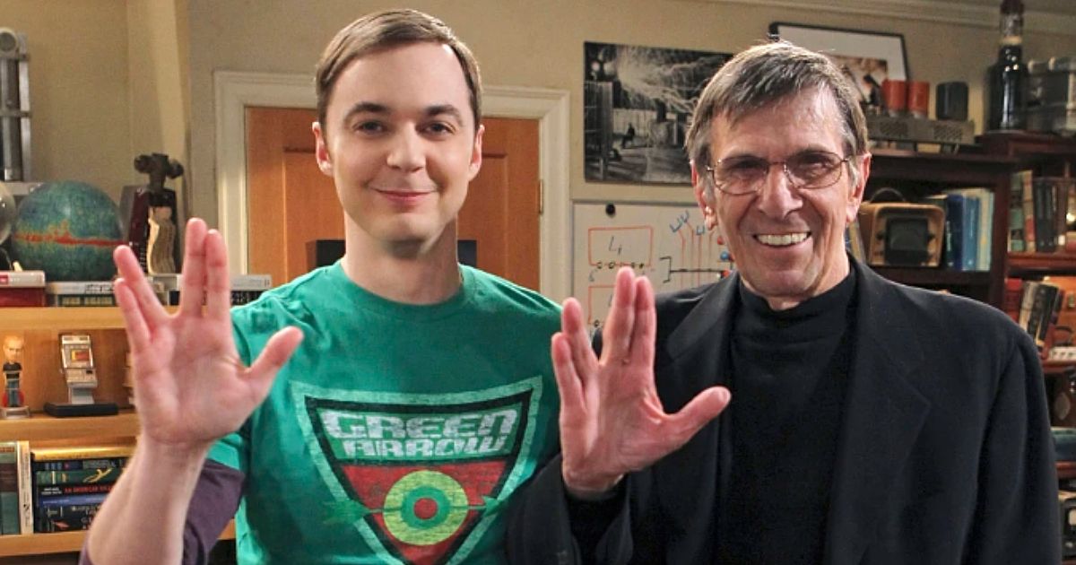 Jim Parsons and Leonard Nimoy on the set of The Big Bang Theory