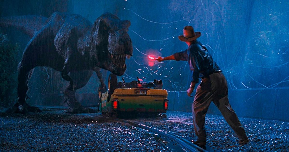 A dinosaur attack scene from Steven Spielberg's Jurrassic Park