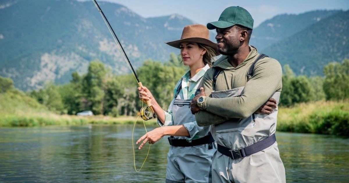 Sinqua Walls and Perry Mattfeld in Mending the Line going fly fishing