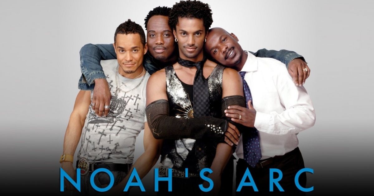 The lead actors of Noah's Arc, four black, gay men, affectionally leaning on one another.